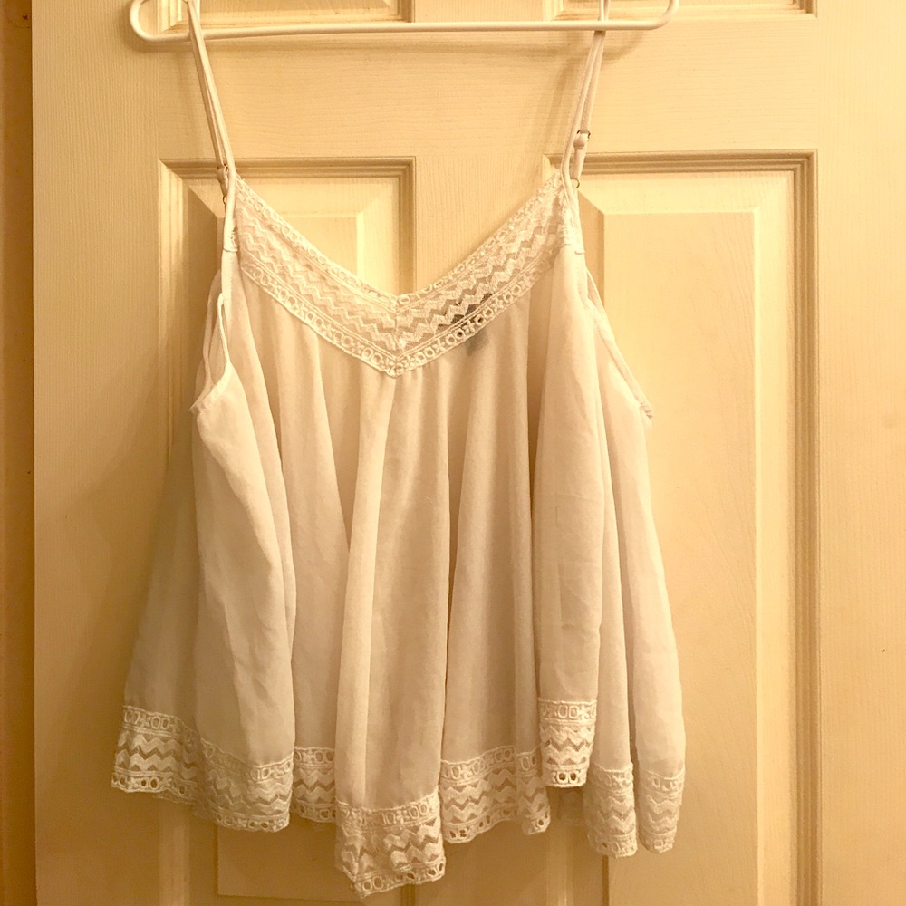 Sheer White Cold Shoulder Blouse w/ Flare Sleeves