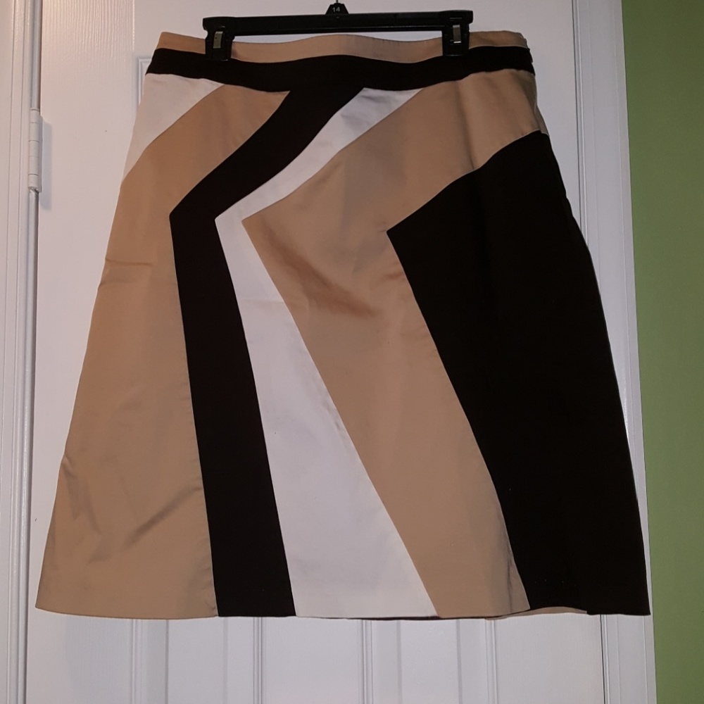Brown, tan and ivory colorblock skirt