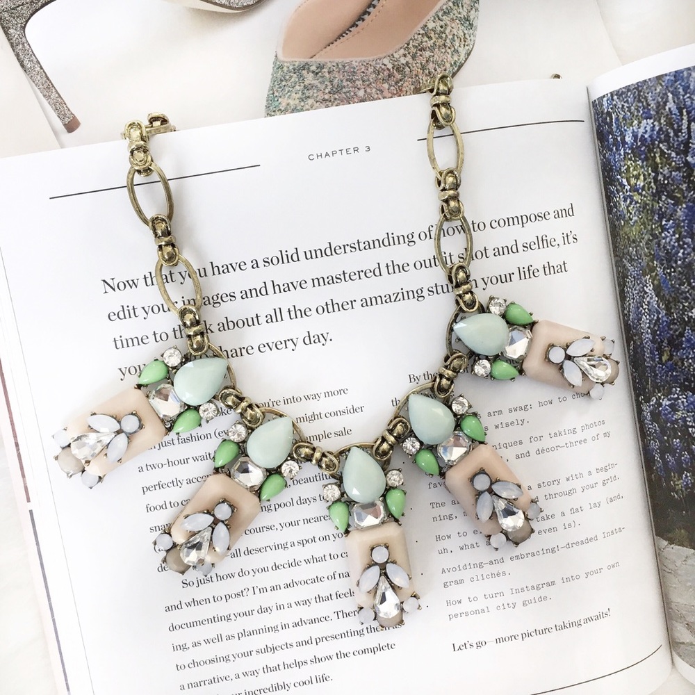 "Chelsea" Necklace || Mint & Peach Jewel Statement - Picture 2 of 9
