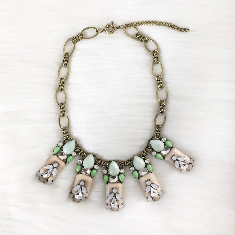 "Chelsea" Necklace || Mint & Peach Jewel Statement - Picture 3 of 9