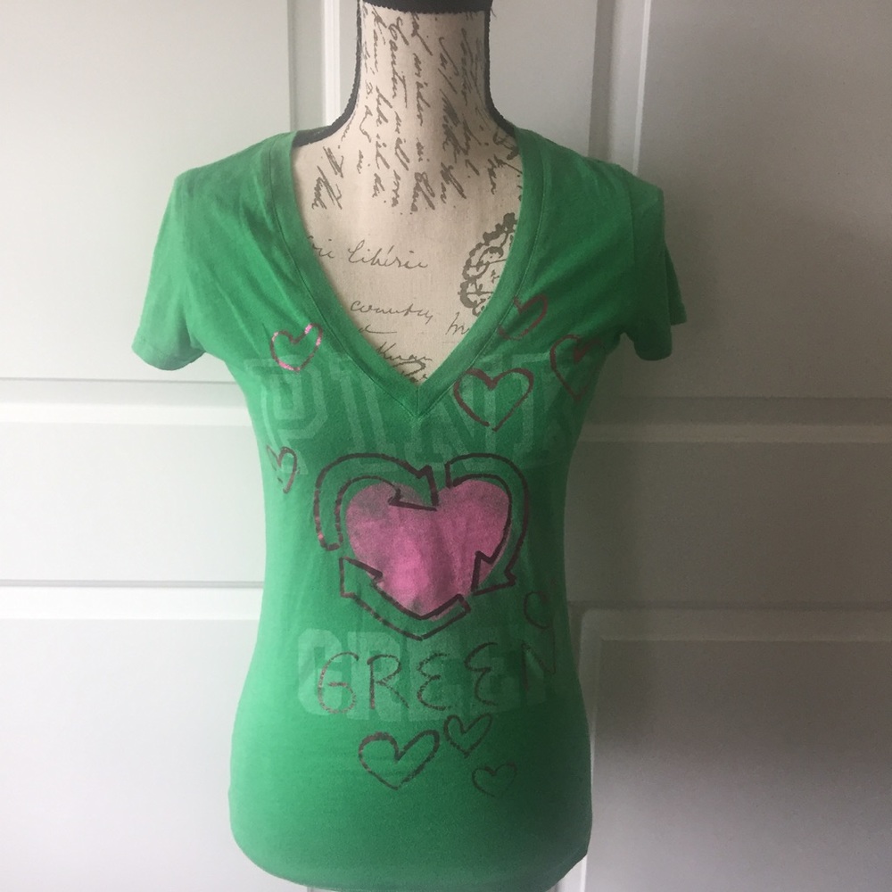 PINK Victoria's Secret Tee Green Small V-Neck