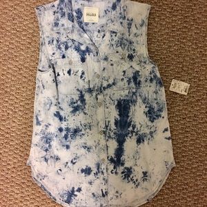 Button Up Sleeveless denim look shirt