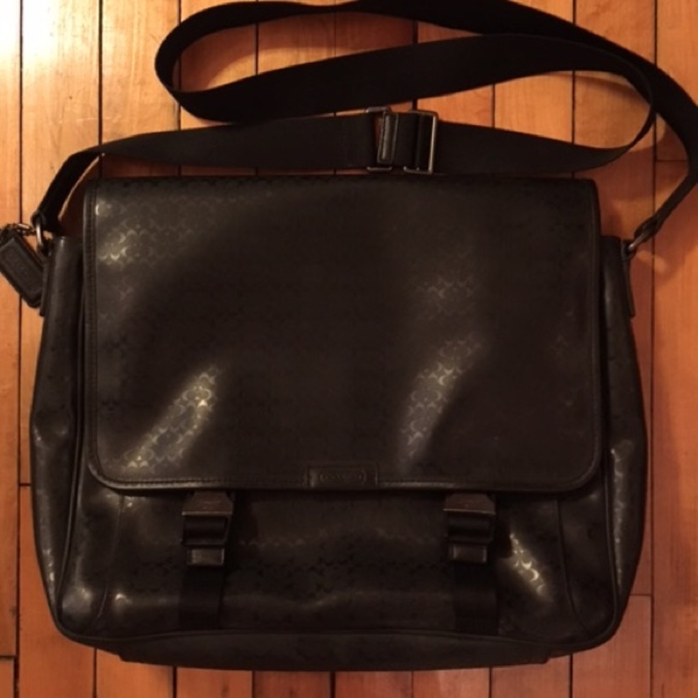 Men's black leather Coach briefcase / laptop bag. - Picture 2 of 8