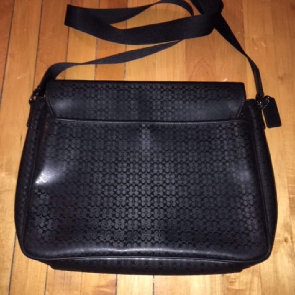 Men's black leather Coach briefcase / laptop bag. - Picture 5 of 8