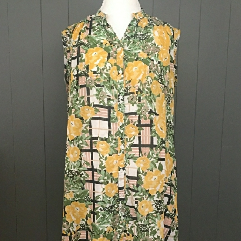 Floral and plaid sleeveless dress