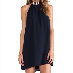 Keepsake Navy cocktail dress w gold choker