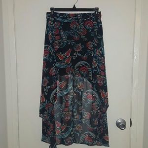 Pasley Flower Print High-Low Skirt