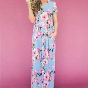 Women's Floor Length Floral Maxi in Light Blue