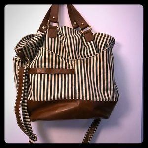 Blue and cream striped large bag