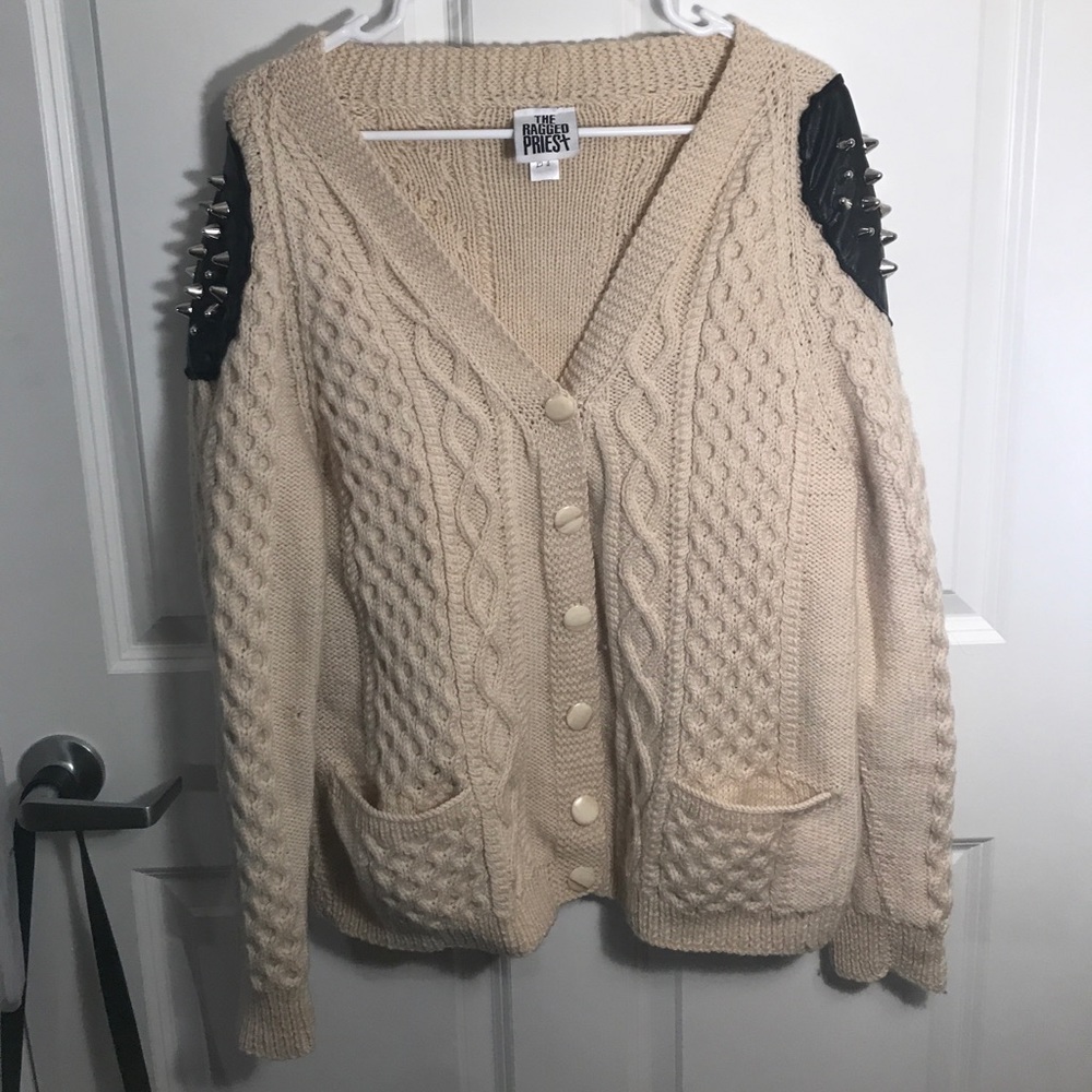 The Ragged Priest Wool Cable Knit Studded Sweater