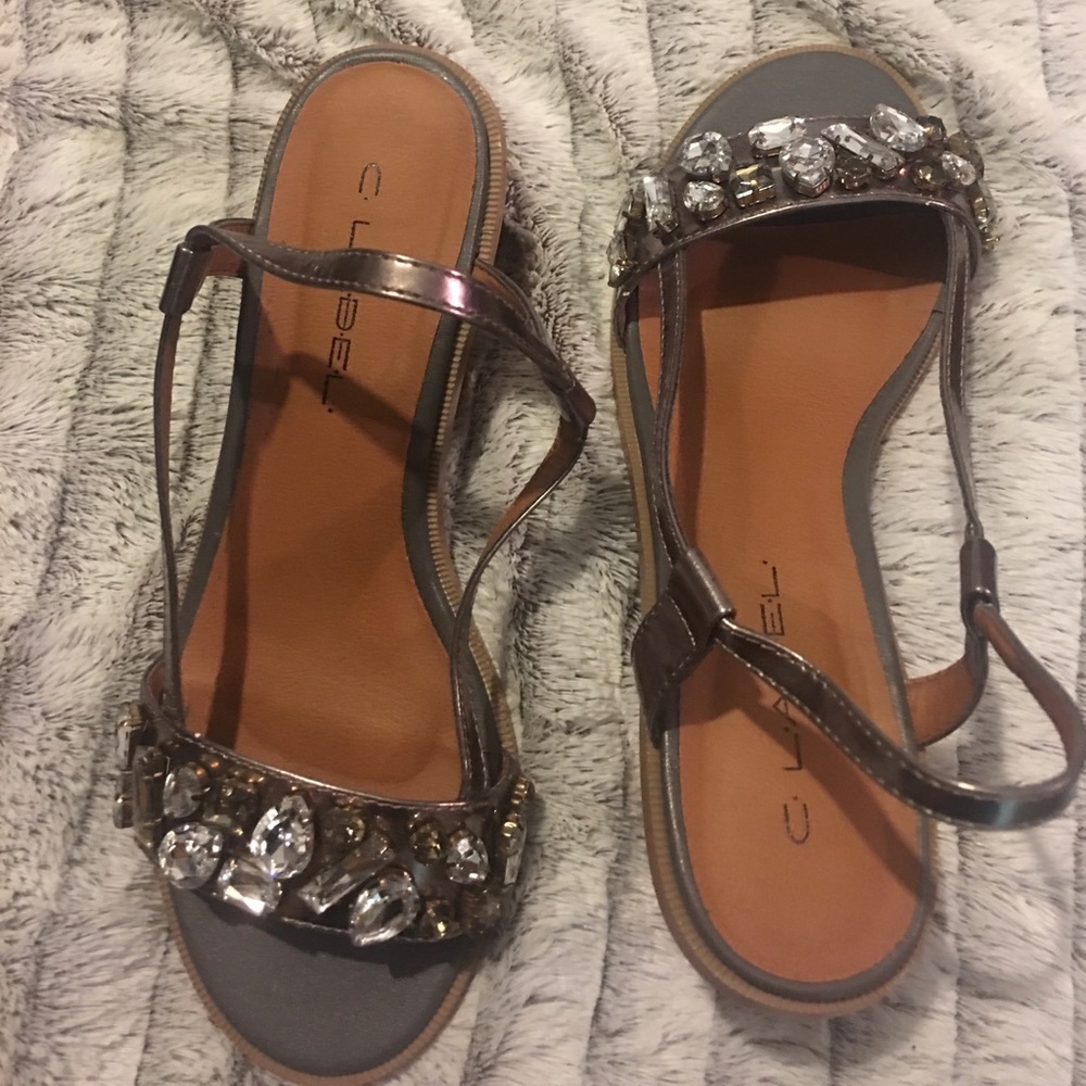C. Label Bling Stoned Sandals Size 6
