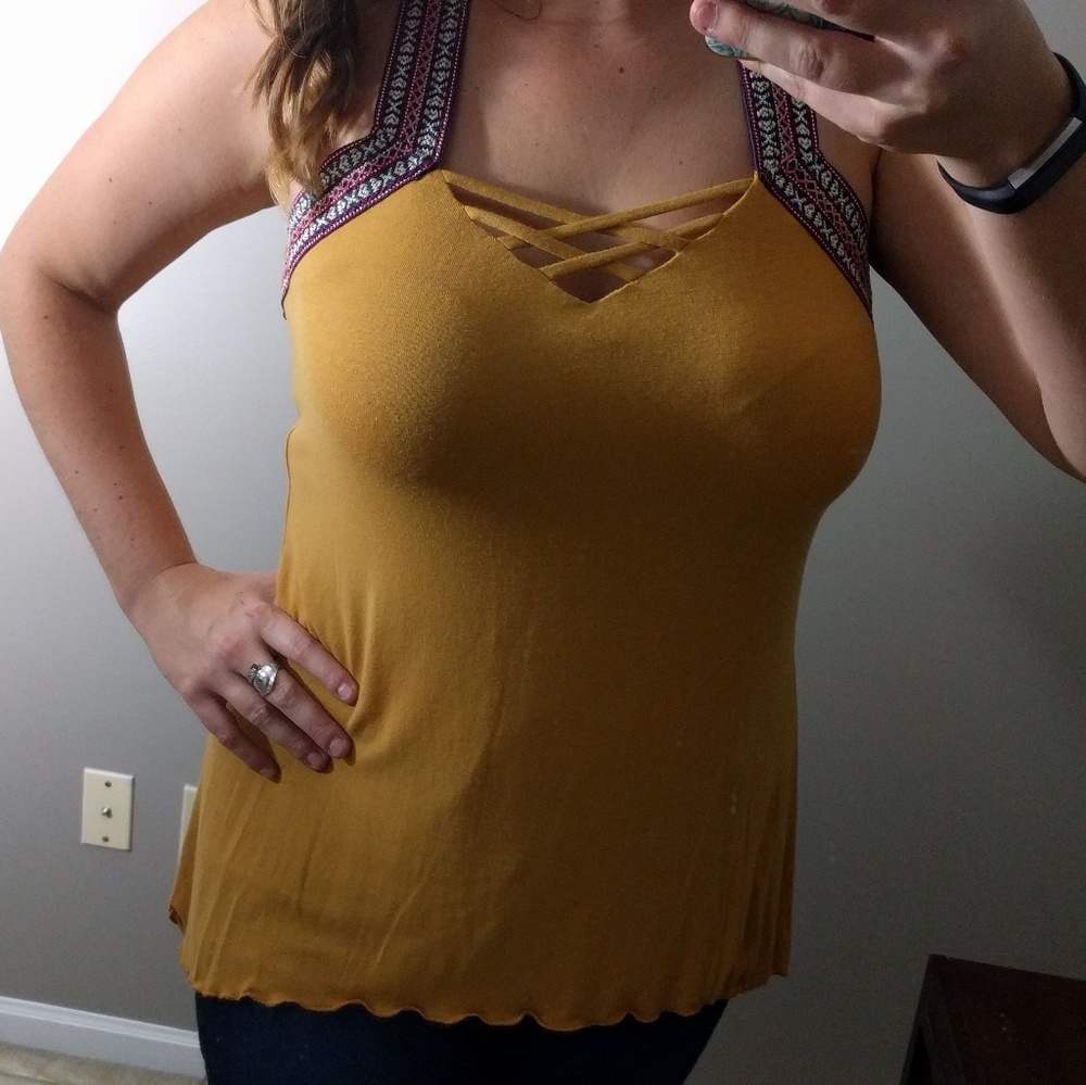 Mustard  embroidered tank