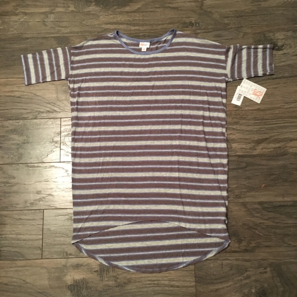 LuLaRoe gray and blue striped XS Irma NWT!