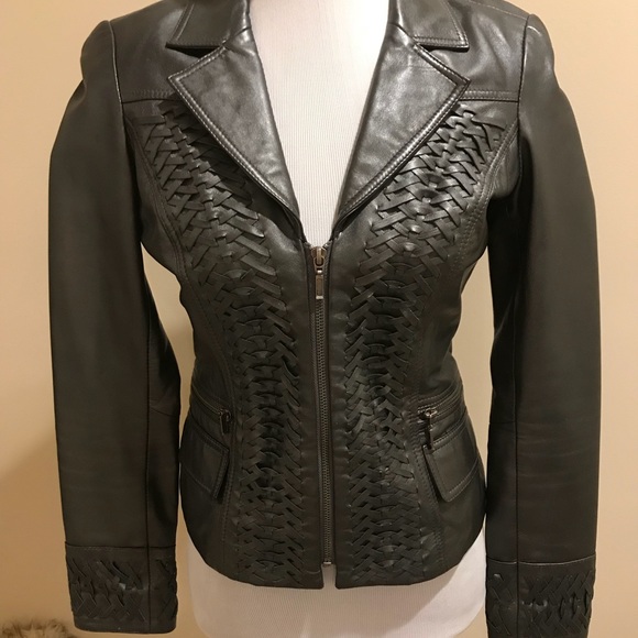Cache REAL Leather Charcoal Leather Jacket Sz 2 - Picture 2 of 5