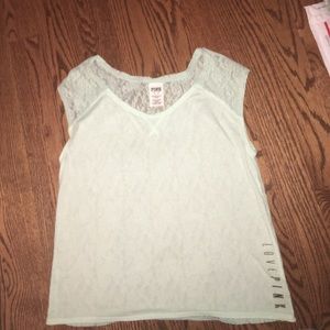 light green top with lace back