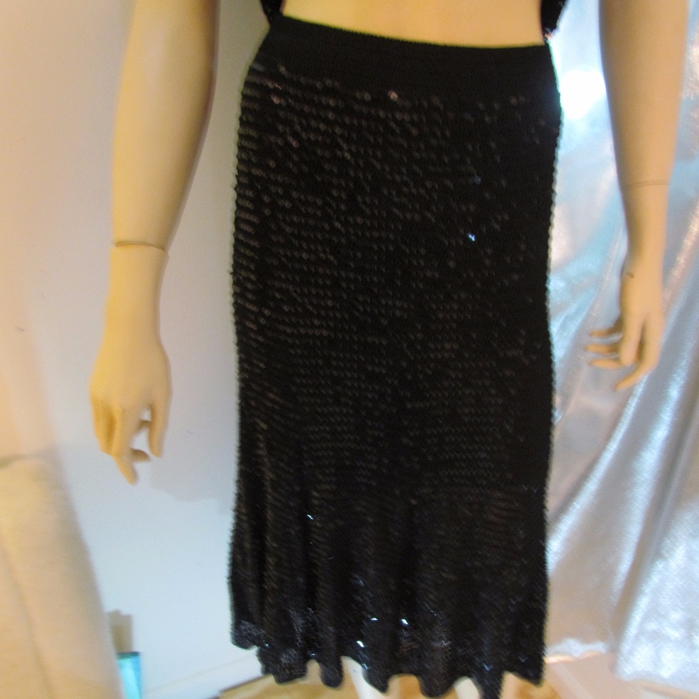 KORS Sequin Black Serpent Cut Skirt