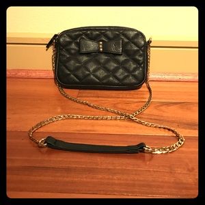 Forever 21 black quilted bow bag with gold chain