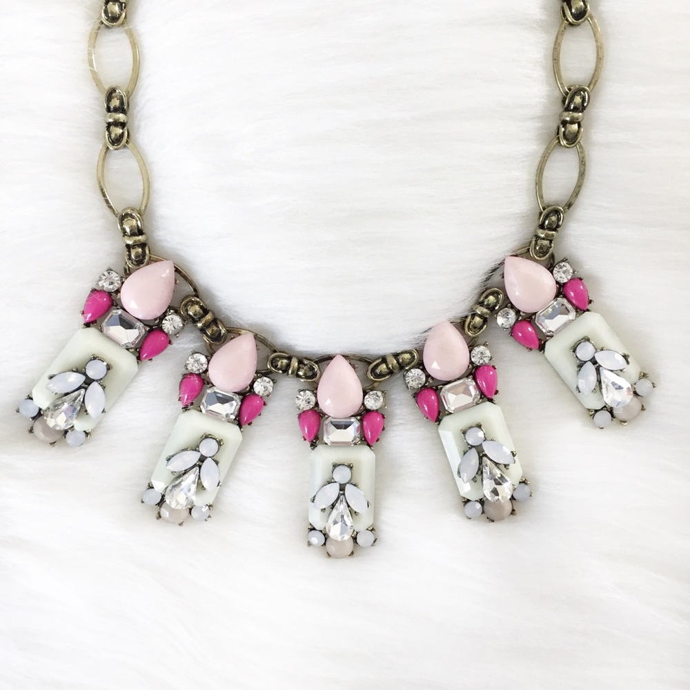"Chelsea" Necklace || Pink & Mint Jewel Statement - Picture 4 of 8