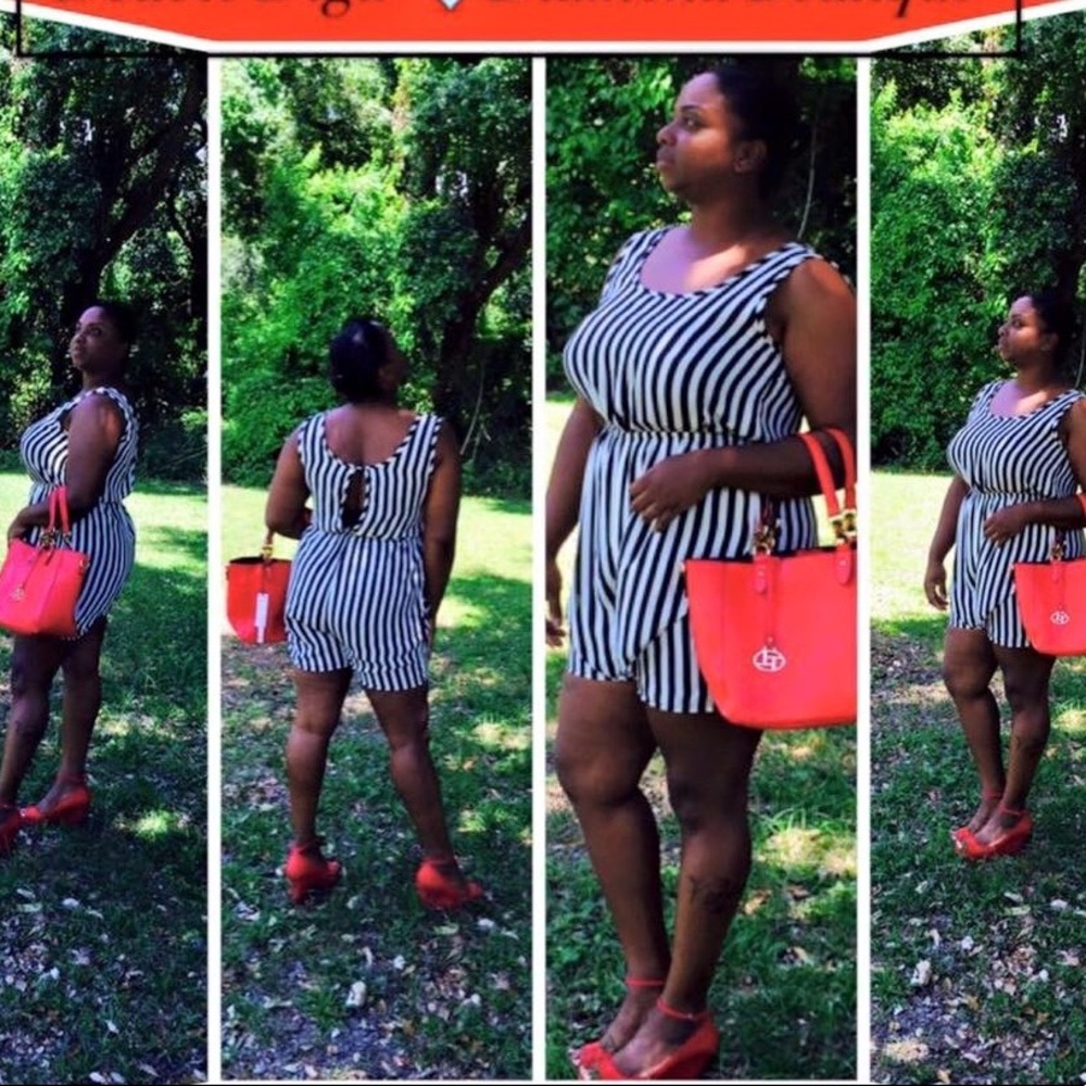 NWOT....Ivory/Black Stripe Romper