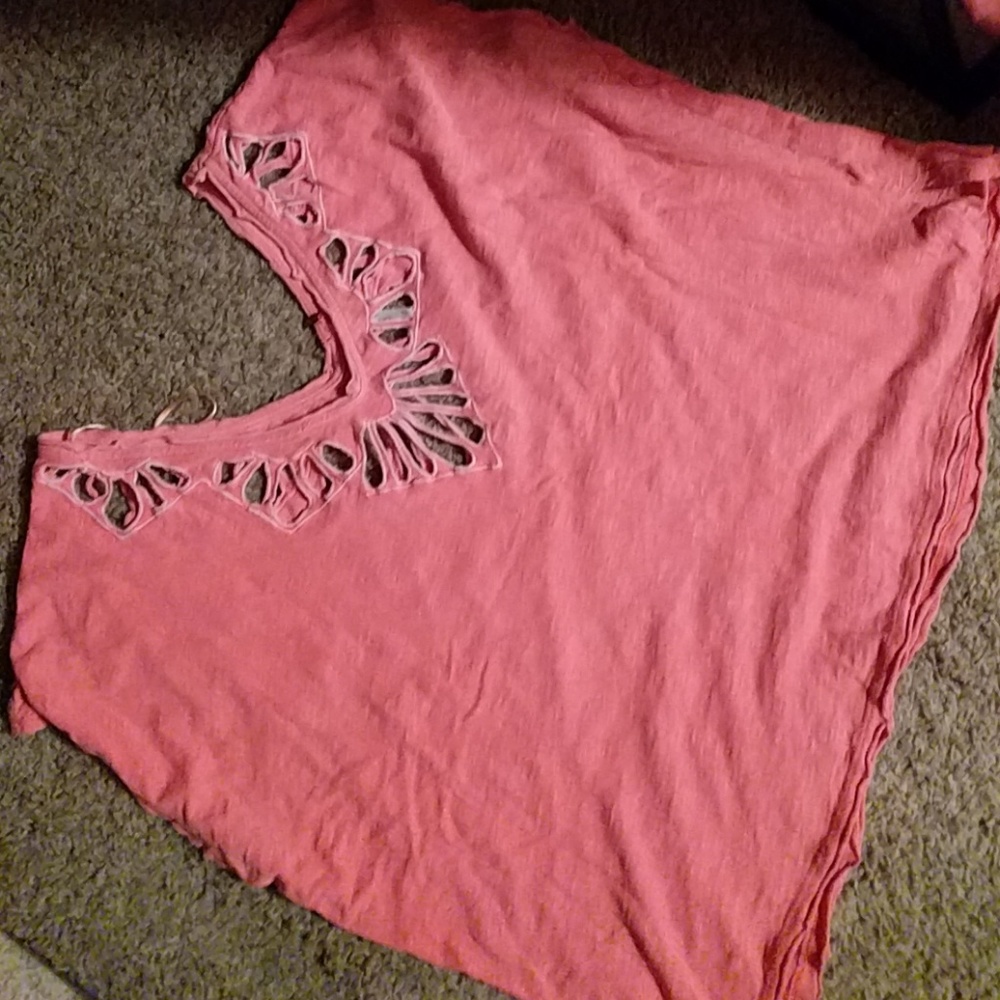 Free people Coral cutout v neck tee