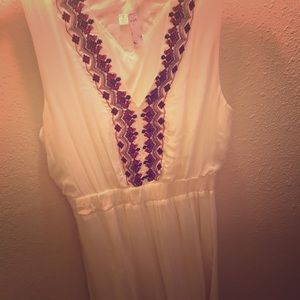 White maxi dress with pretty red and black details