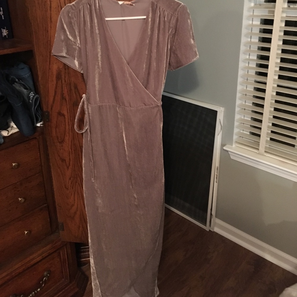 Grey Velvet Wrap Dress
