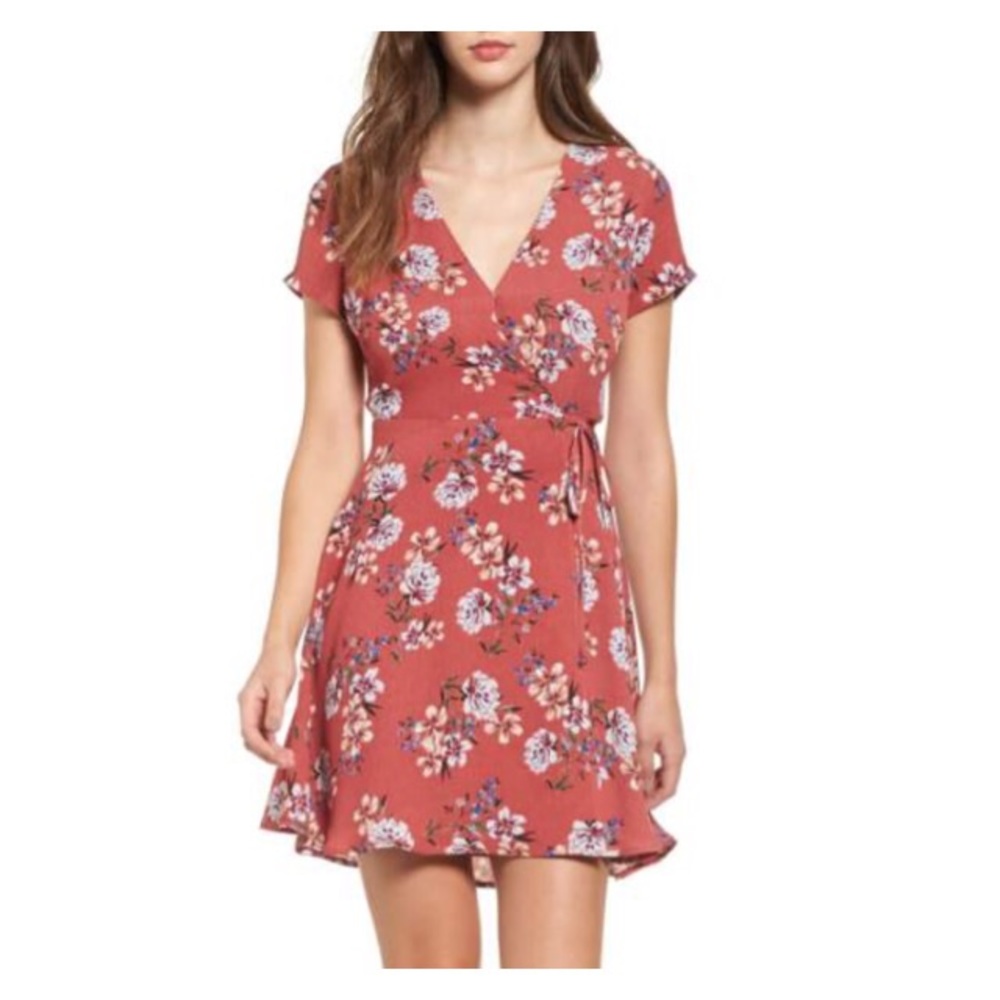 NWT Muave Dusty Rose Floral Wrap Fit & Flare XS