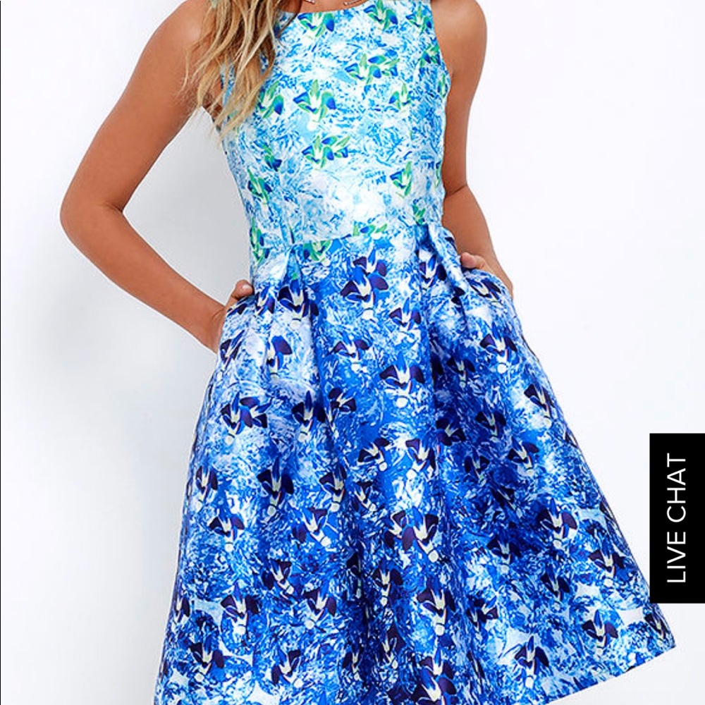 Lulu’s Here Comes The Sun Blue Floral Midi Dress