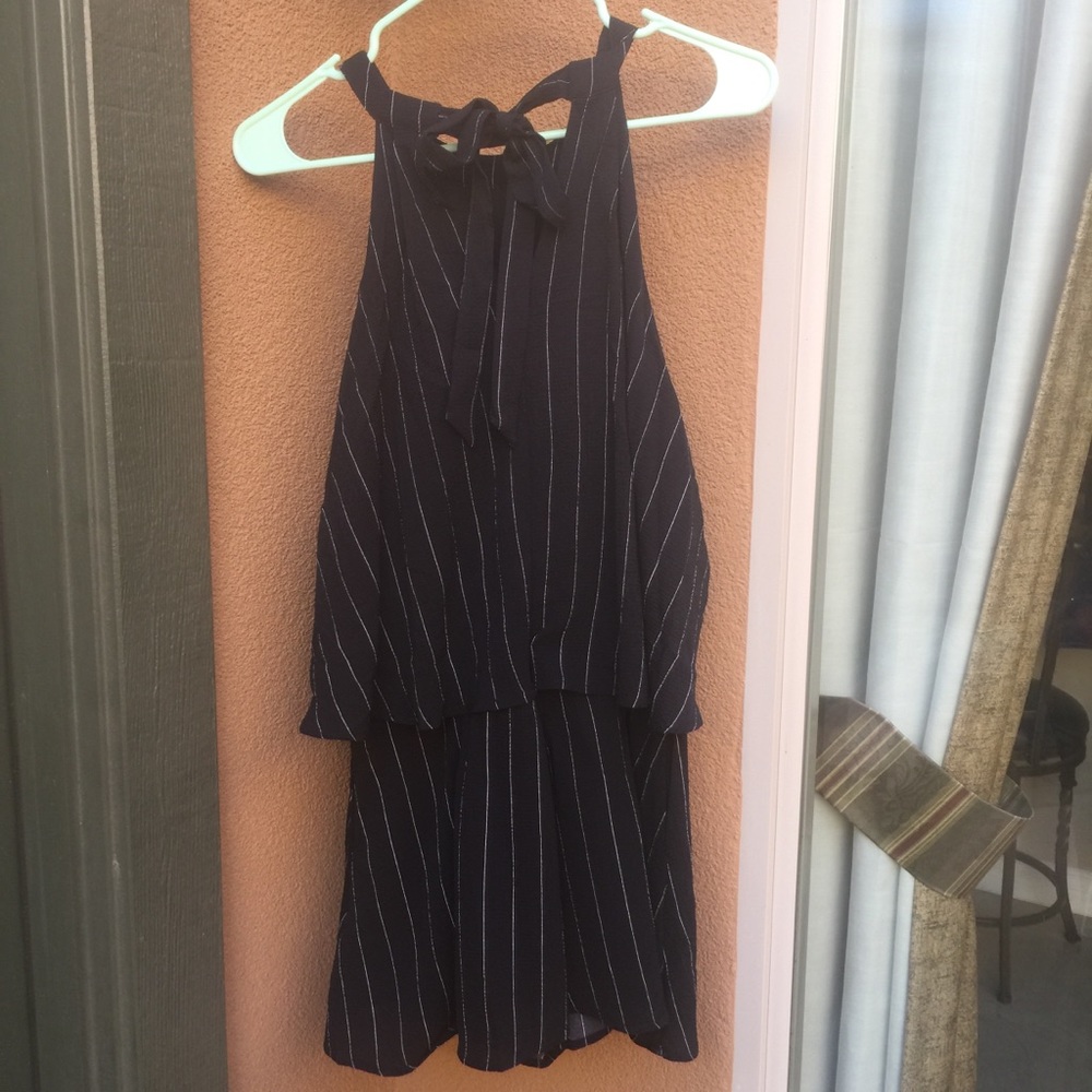 Black with white pin strips romper