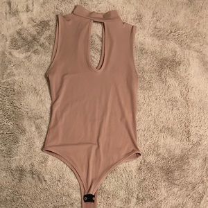 Nude double deep V in front and back bodysuit