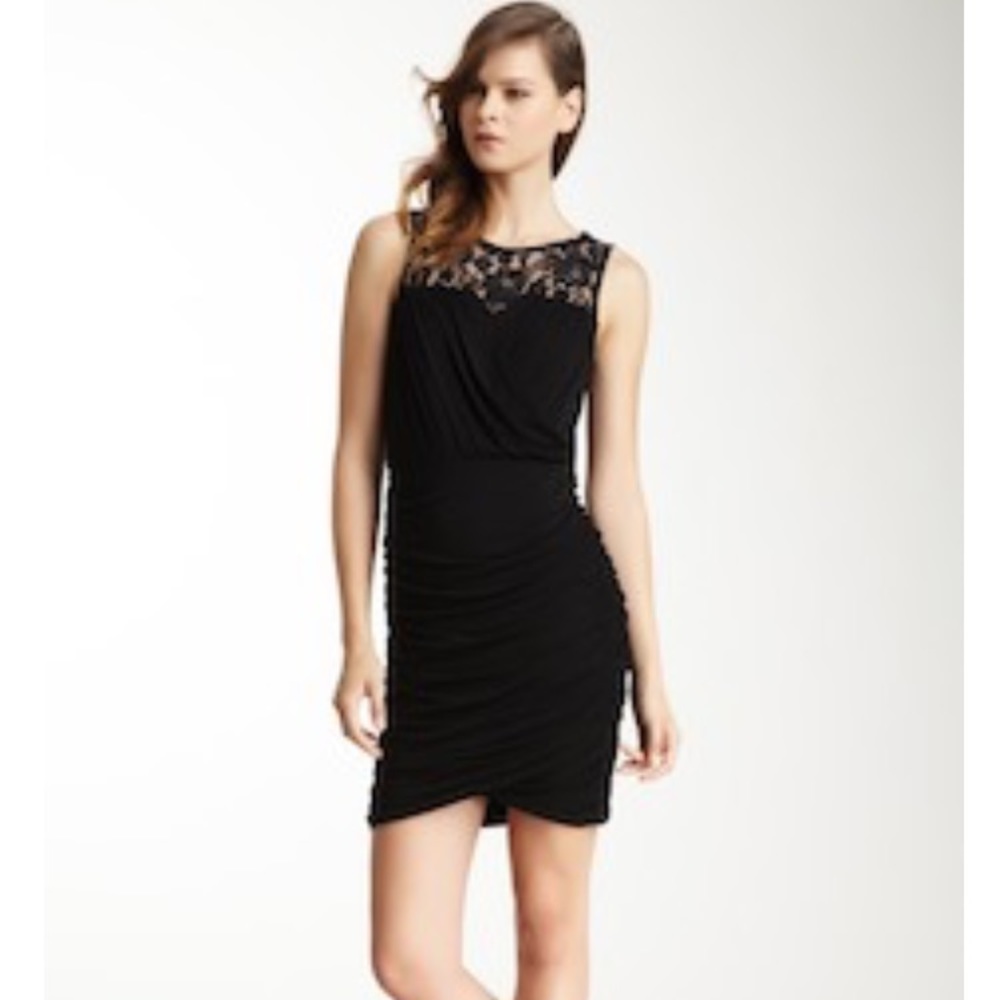 Cynthia Steffe Abigail ruched black lace dress XS