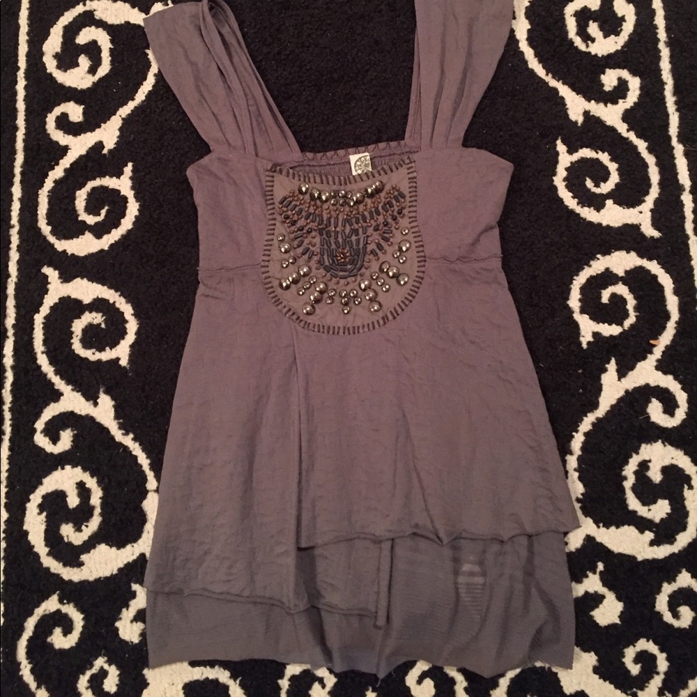 Free People soft layered beaded tank/elastic back