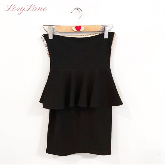 HOLIDAY BlACK & GOLD PEPLUM DRESS - Picture 2 of 4