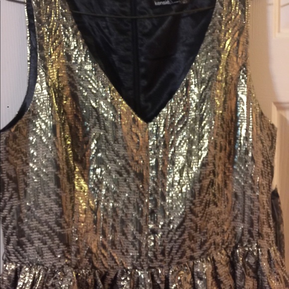 Kensie Gold Vneck Sleeveless Party Dress - Picture 3 of 5