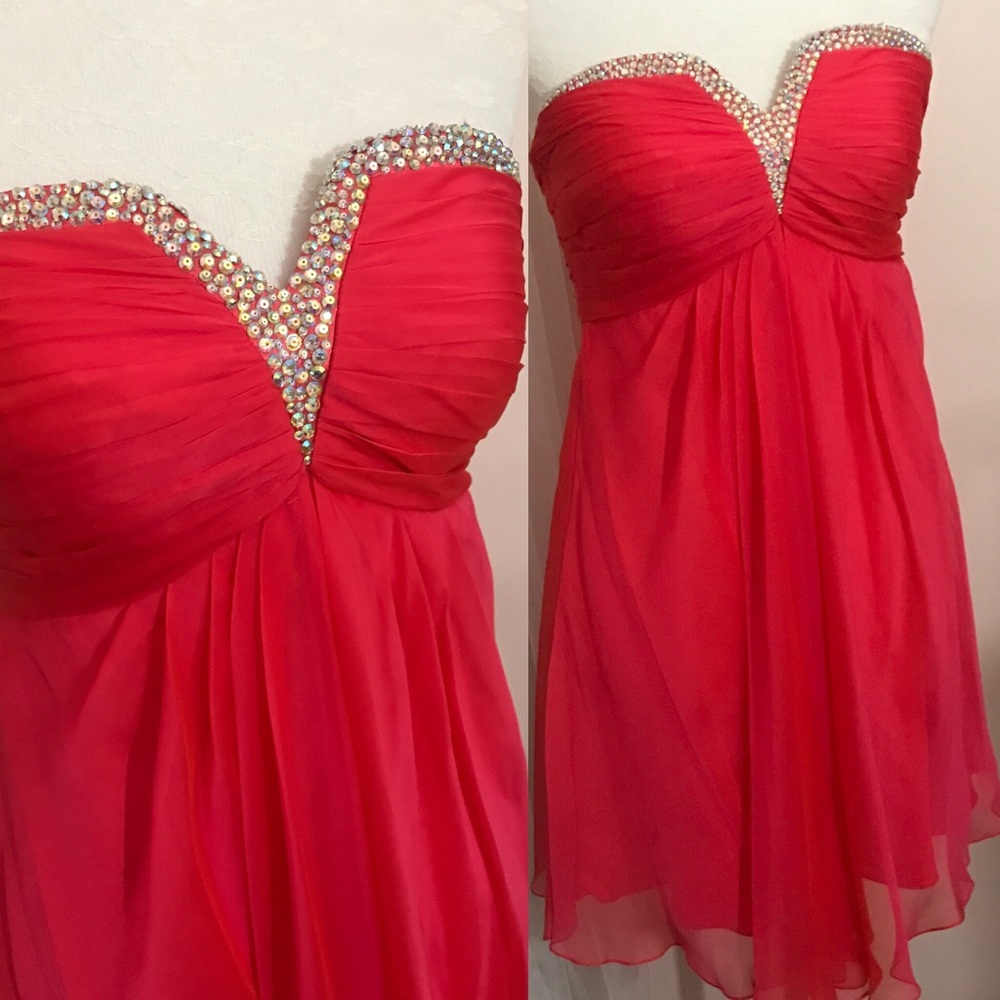 La Femme Hot Pink Beaded Short Cocktail Dress 6