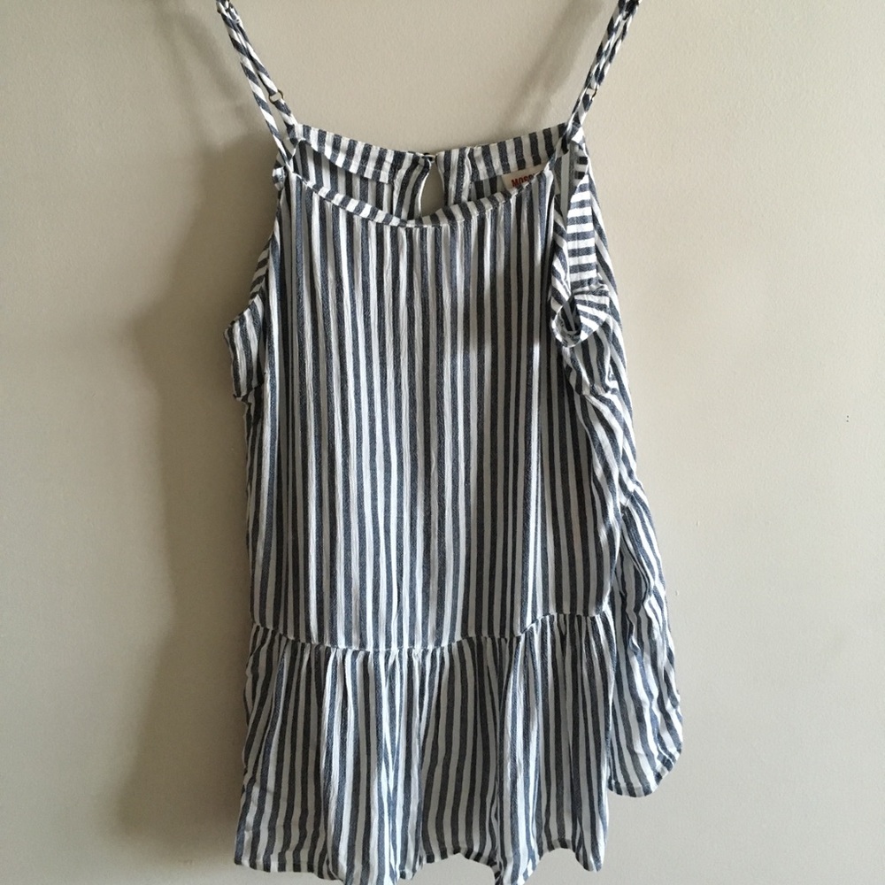 White and blue striped tiered tank