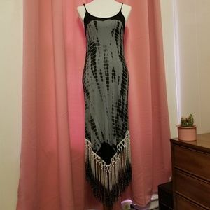 Gray & Black Tye Dye Fringe Dress