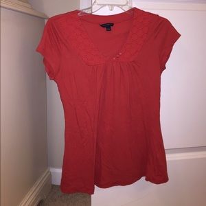 Orange Eyelet Short Sleeve Top