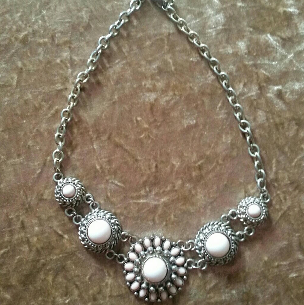 Light pink and silver statement necklace.