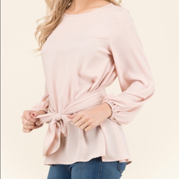 Cream Bow Tie Long Sleeve Blouse - Picture 4 of 5