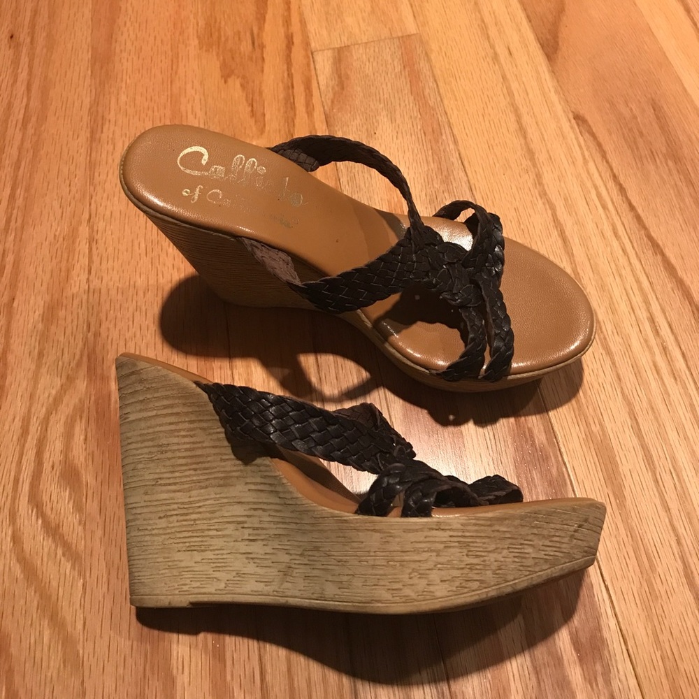 Dark brown wedge sandals