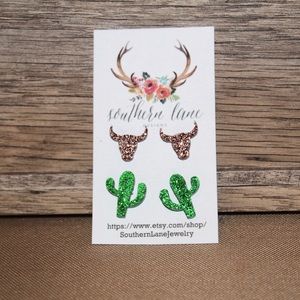 Longhorn & Cactus Acrylic Stud Earring Set
