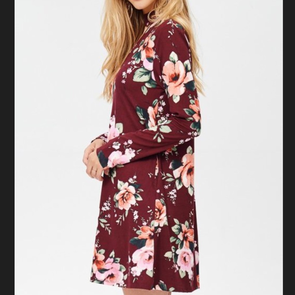 Burgundy Floral Print Midi Dress - Picture 7 of 8
