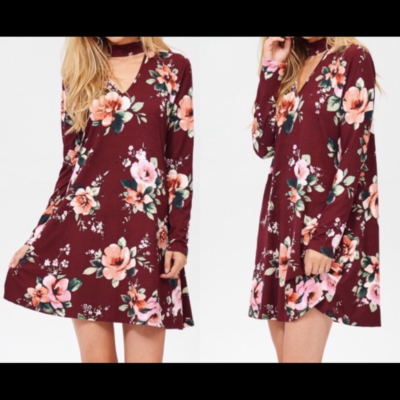 Burgundy Floral Print Midi Dress - Picture 3 of 8