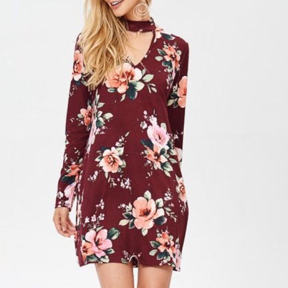 Burgundy Floral Print Midi Dress - Picture 5 of 8