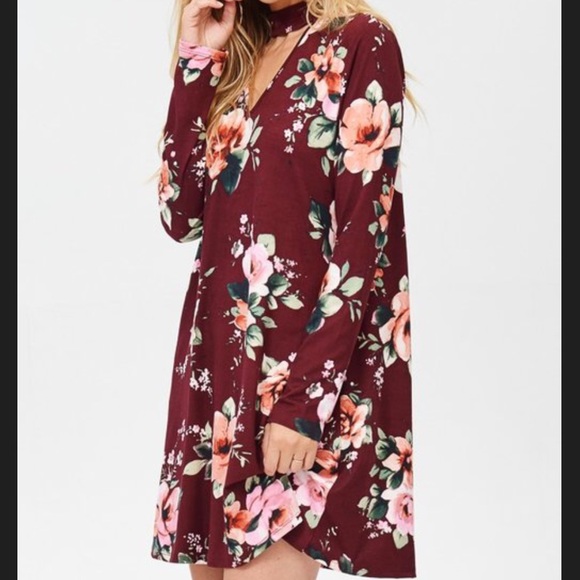 Burgundy Floral Print Midi Dress - Picture 8 of 8
