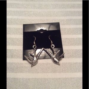 Silver tone sparrow earrings