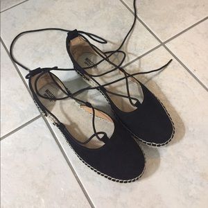 Black lace up espadrilles flats