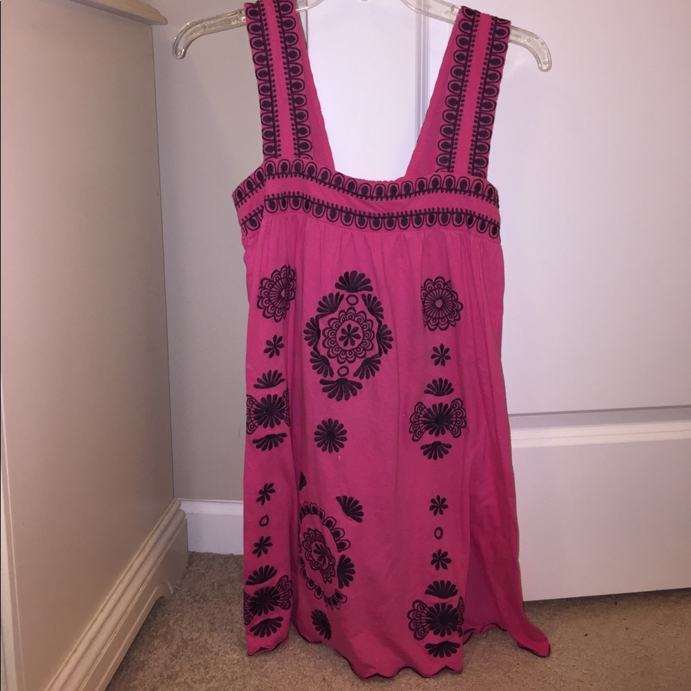 Pink and Black Embroidered Dress