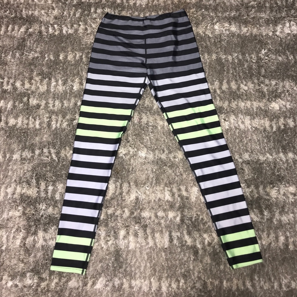 Grey and Green striped leggings